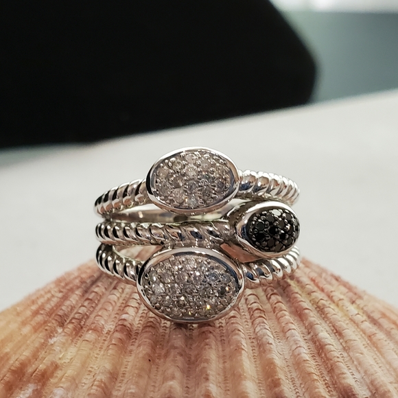 White & Black Diamond 925 Sterling Ring ⬇️PRICE DROP - Picture 7 of 15